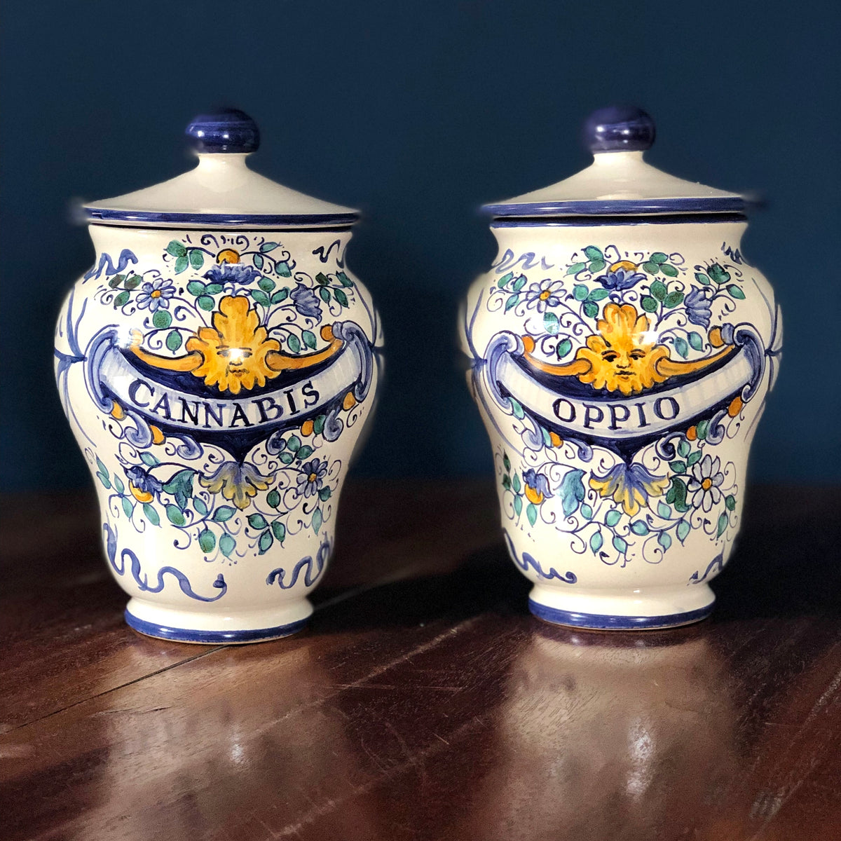 Exquisite Handmade Ceramic Apothecary Jar 'Cannabis' – La Bottega del Vasaio